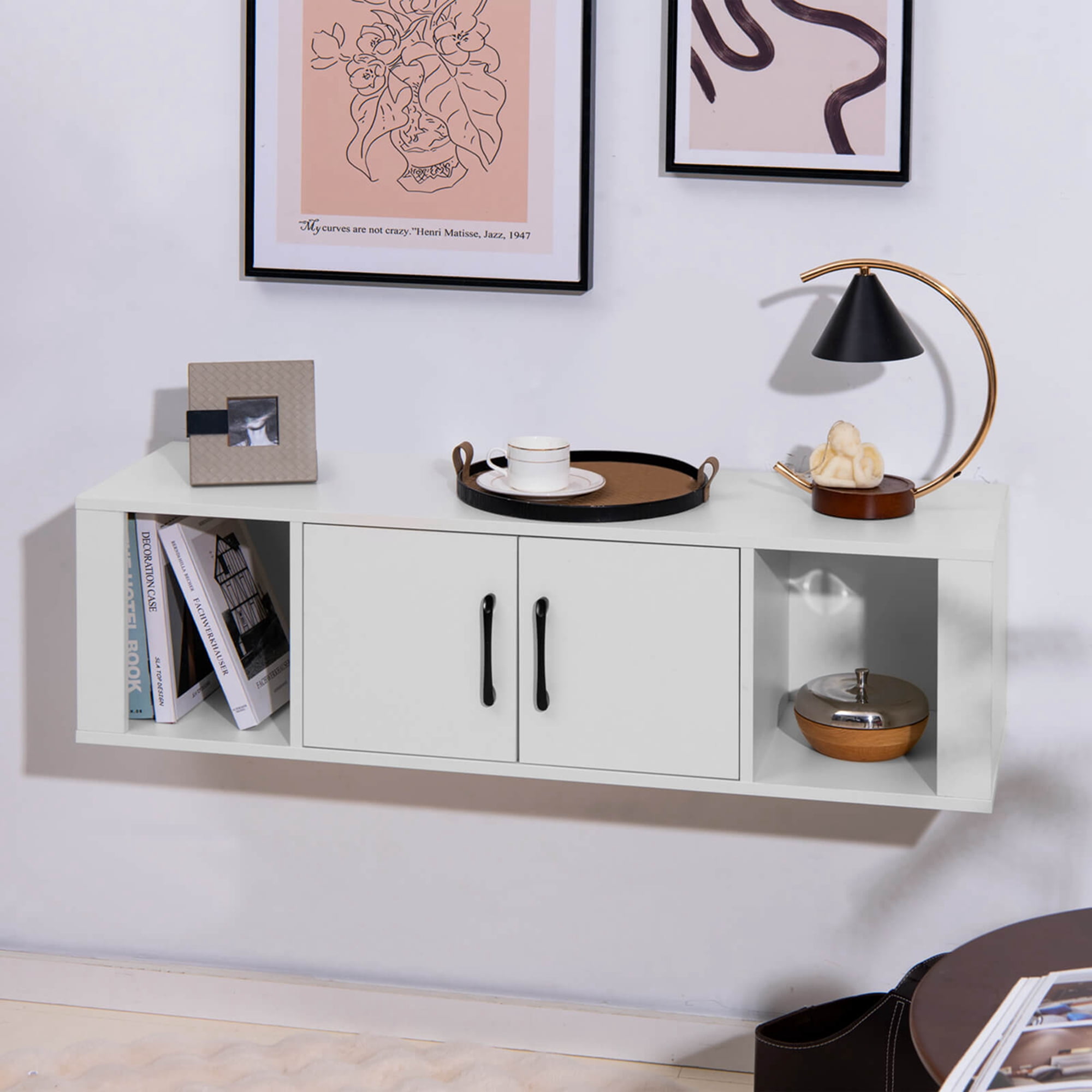 Costway 2-Door Floating Storage Cabinet with 2 Cubes Console Storage Hutch Under TV