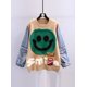 thumbnail image 1 of Suéter holgado con cara sonriente para mujer, Tops de manga vaquera con cuello redondo, jerséis, ropa de calle de moda de invierno, prendas de punto elegantes y elegantes, 1 of 3