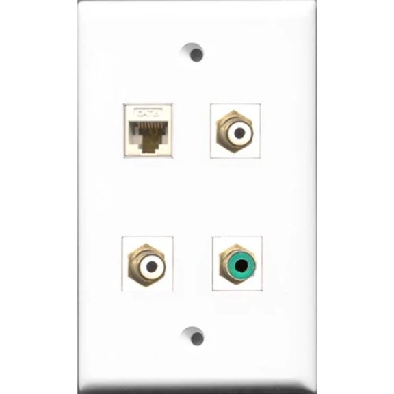 RiteAV - 2 Port RCA White and 1 Port RCA Green and 1 Port Cat6 Ethernet White Wall Plate