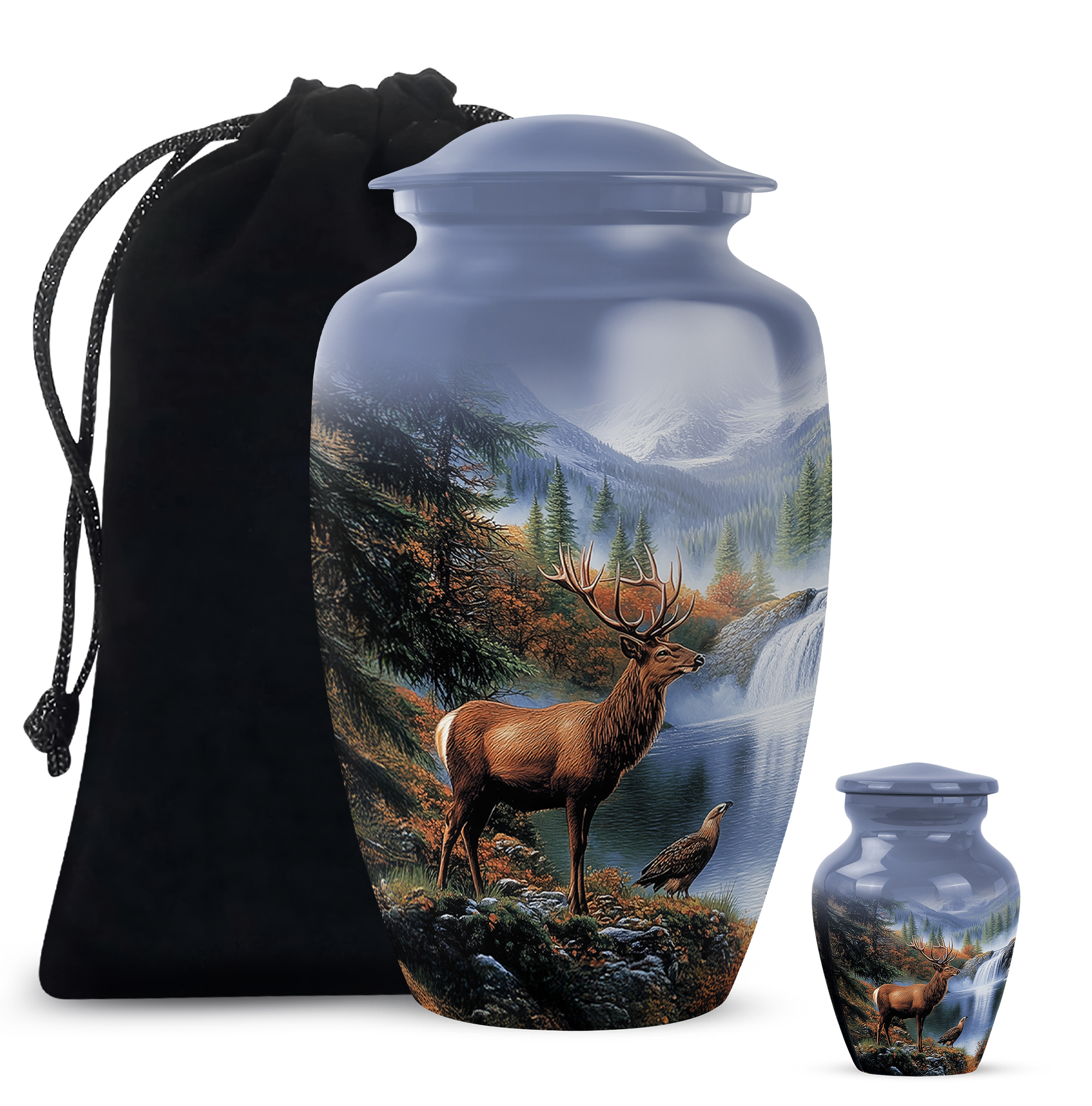 Deer Funeral Urn For Man And Woman - Memorial Cremation Urns For Human Ashes Adult Female - Blue Urn For Ash For Women - Large Decorative Urns For Human Ashes Adult Male, 10 Inch