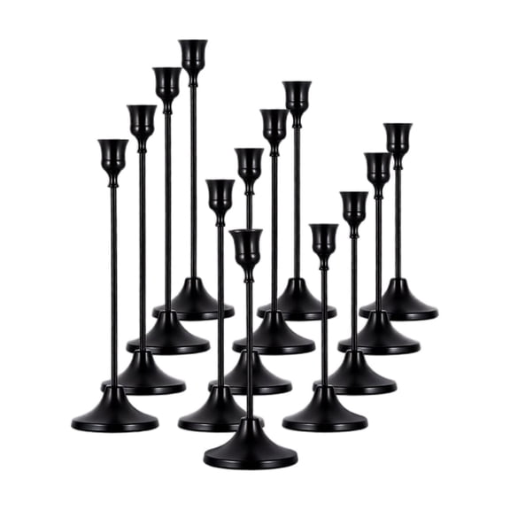 Black Candle Holders | Candle Holders for Table Centerpiece for Wedding Decorations, Black Home Decor for Party Table Decorations 12 Pack