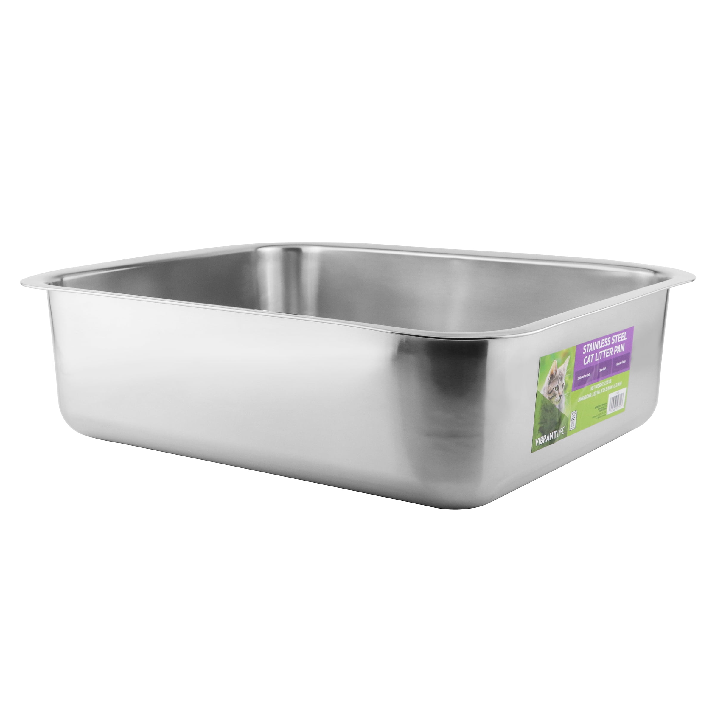 Vibrant Life Stainless Steel Open Top Cat Litter Pan, 1 Count