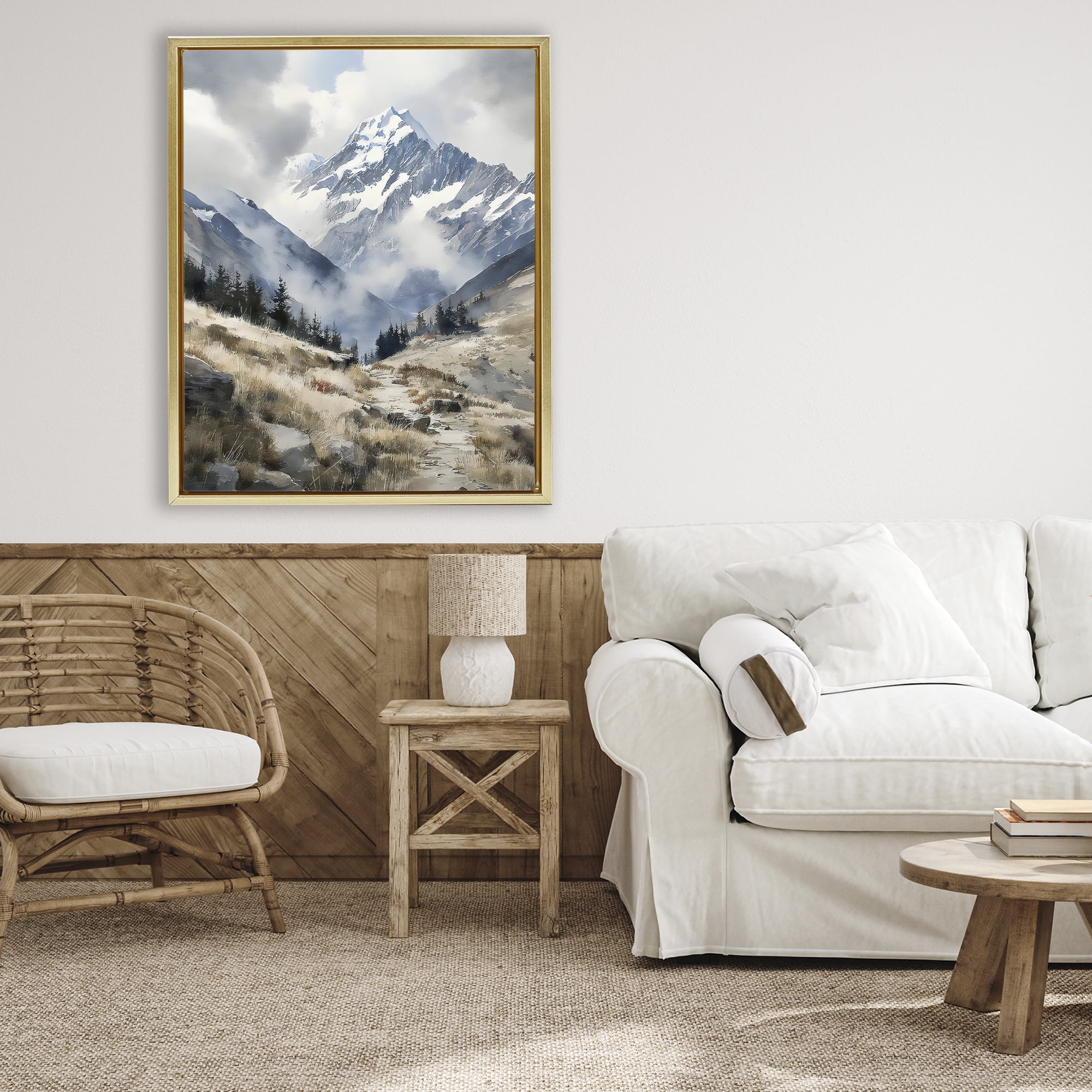 Stupell Industries Snow Caps Mountain Peaks Gold Framed Floater Canvas Wall Art, design by Franklyn Gregory