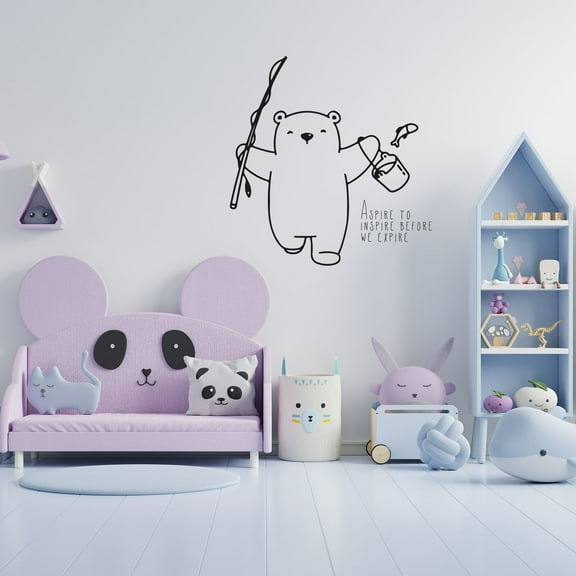 Aspire To Inspire Before You Expire - Quote Cute Polar Bear Cartoon Fishing Silhouette Decoration Wall Sticker Art Decal Boys Girls Kids Room Design Bedroom House Home Decor Stickers Size (20x18 inch)