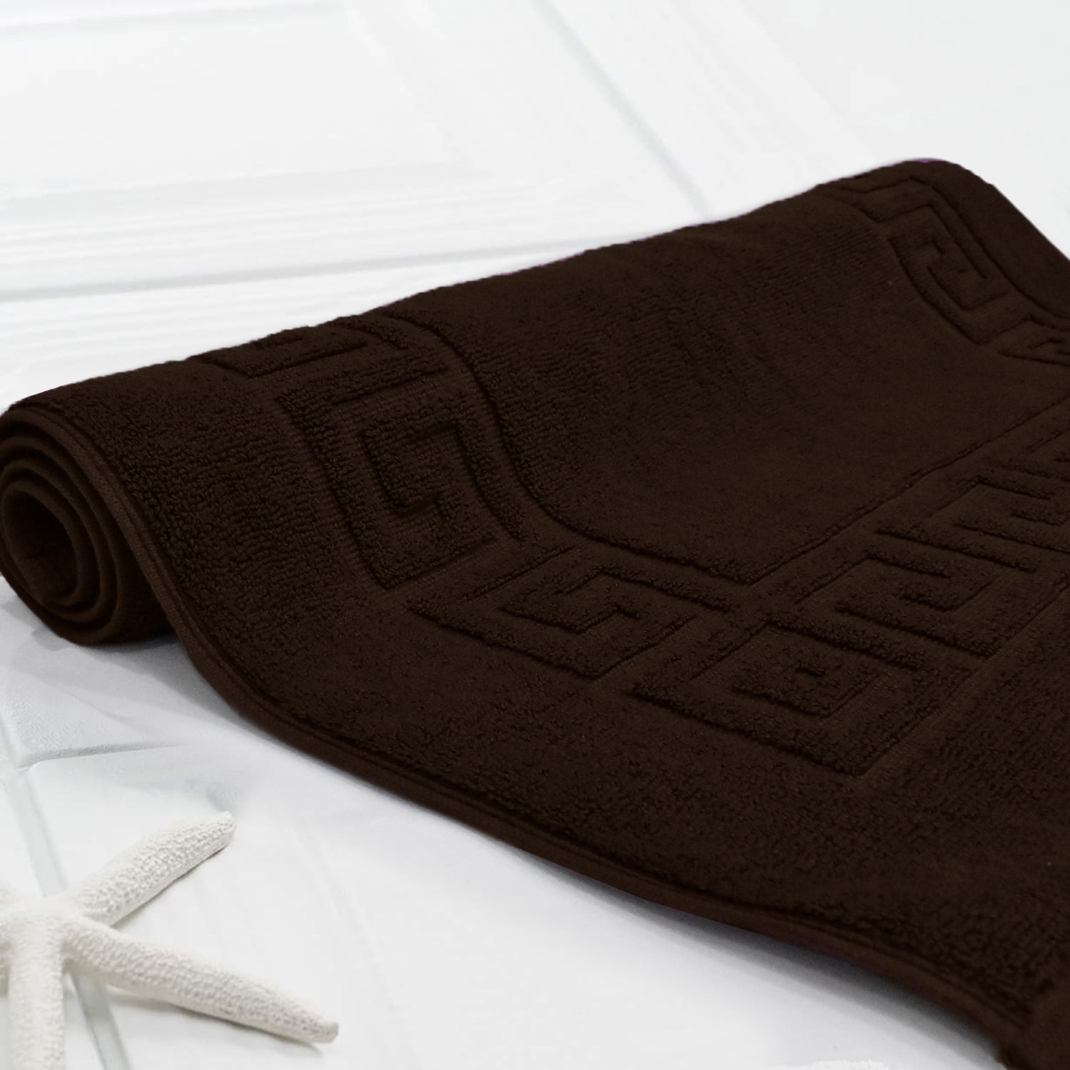Dan River Brown Bath Mat Greek Set 2 piece 20x32 in Soft Quick Drying Cotton Bathroom Rugs