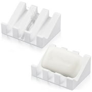 2pcs Silicone Self Draining Soap Dish Reusable Slotted Soap Holder Tray Kitchen Bathroom Accessories