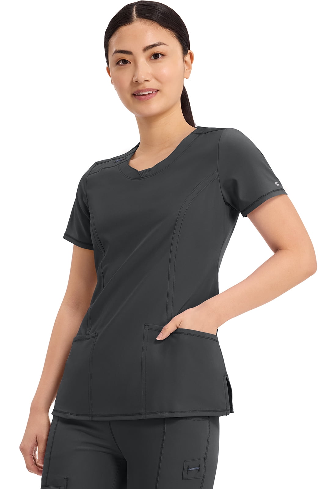 Infinity Cherokee Round Neck Nurse Scrub Tops for Women with 3 Pockets 360 Stretch & Wrinkle-Resistant 2624A