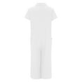 thumbnail image 4 of Jacenvly Summer Trendy Women's Solid Color Casual Short Sleeved Medium Length Cotton Linen Shirt Jumpsuit Lapels Fast Drying Two Piece Outfits Women Plus Size White, 4 of 5