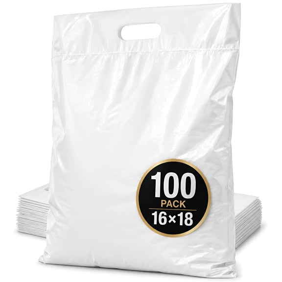 Camtoms 16x18 Inch Large White Plastic Shopping Poly Bags, 100-Count