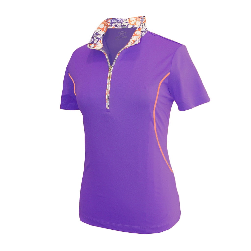 Monterey Club Women's Daisy Stamp Contrast Sleeveless Zip Golf Polo