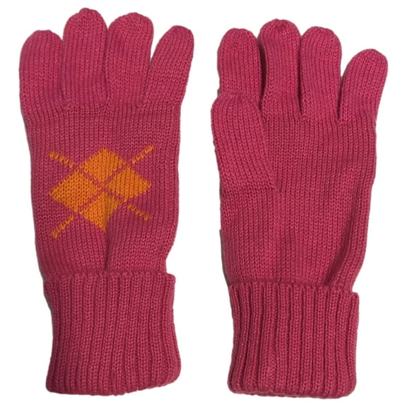Womens Soft Pink & Orange Argyle Cuffed Knit Gloves