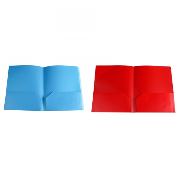 CCOCC 2 Pcs Folders with Pockets No Prongs Heavy Duty Two Pocket Folders Standard Letter Paper Folder 2 Business Card Folders Folders(Blue & Red)