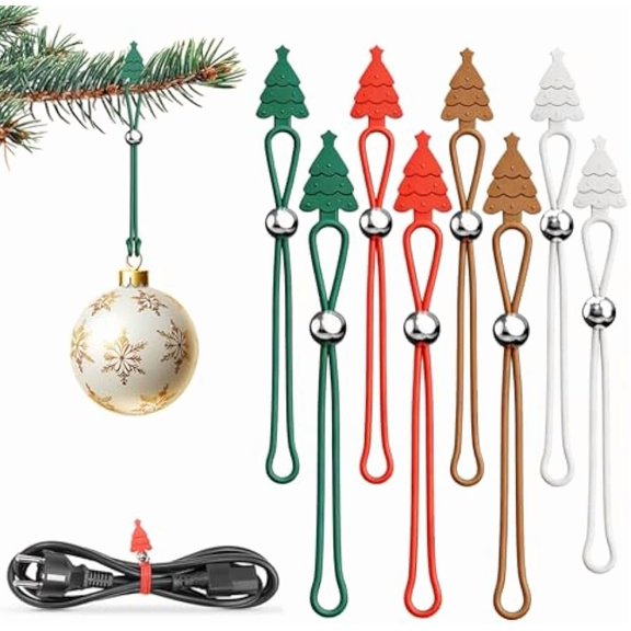 Ornament Hooks for Hanging Christmas Decorations, No-Slip Hanging Hooks for Xmas, Multi-use Silicone Data Cable Organizer, Reusable Ornament Hanger Hooks for Small & Large Ornaments