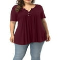 thumbnail image 1 of CHOK Tuniques à Boutons Henley à Col en V pour Femmes Grande Taille, Hauts Décontractés à Manches Courtes, Chemisiers, 1 of 8