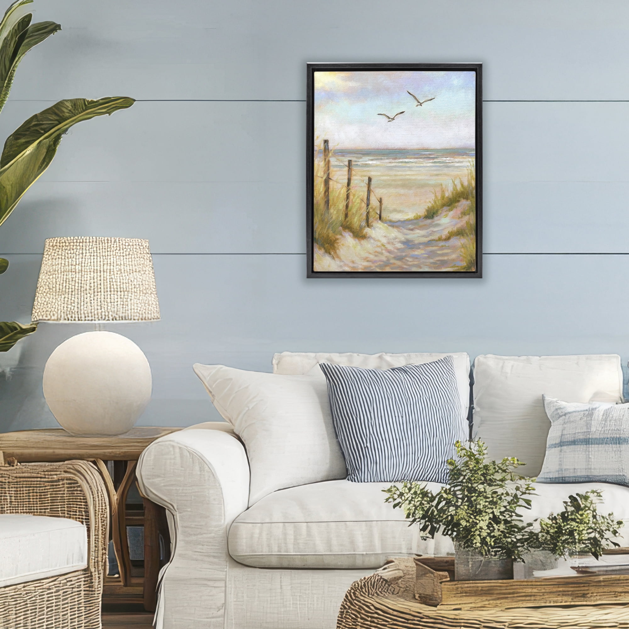 Stupell Industries Tranquility Beach Coastal Path Black Framed Floater Canvas Wall Art, design by Linda Sperruzzi