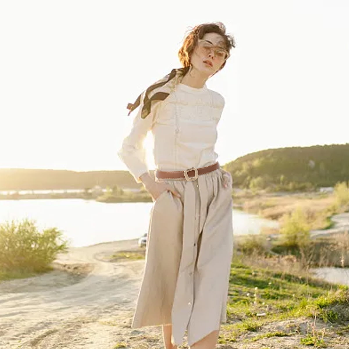 1 irregular button decorative pants skirt belt high grade sense 2.5cm long 105m Walmart