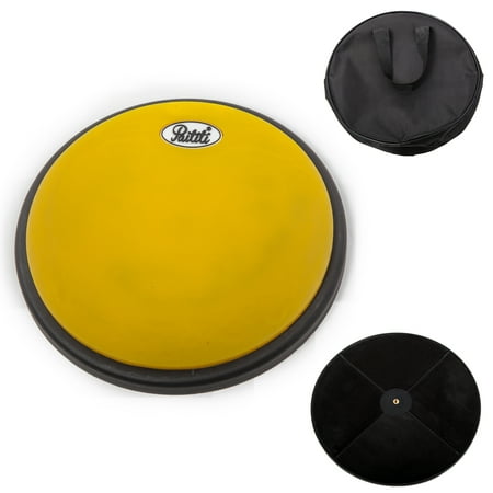 PAITITI 8 Inch Silent Portable Practice Drum Pad Round Shape with Carrying Bag Yellow Color - Bonus 7A
