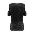 thumbnail image 5 of MIXUE Boho Tops For Women Summer Sequins Solid Color V Neck Short Sleeve Loose T-shirts Streetwear,Black,S, 5 of 5