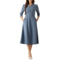 thumbnail image 2 of Vestido de trabajo para mujeres INSPIRE CHIC, corte A, mangas 3/4, vestido midi elegante, gris azul M, 2 of 6