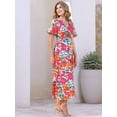 thumbnail image 3 of DARING DIVA Floral Split Hem Short Sleeve Maxi Tropical Dress S White Pink, 3 of 6