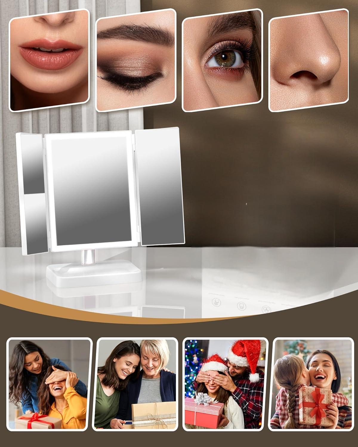 Yzhappy Trifold Makeup Mirror with Lights, 1X 2X 3X photo 2