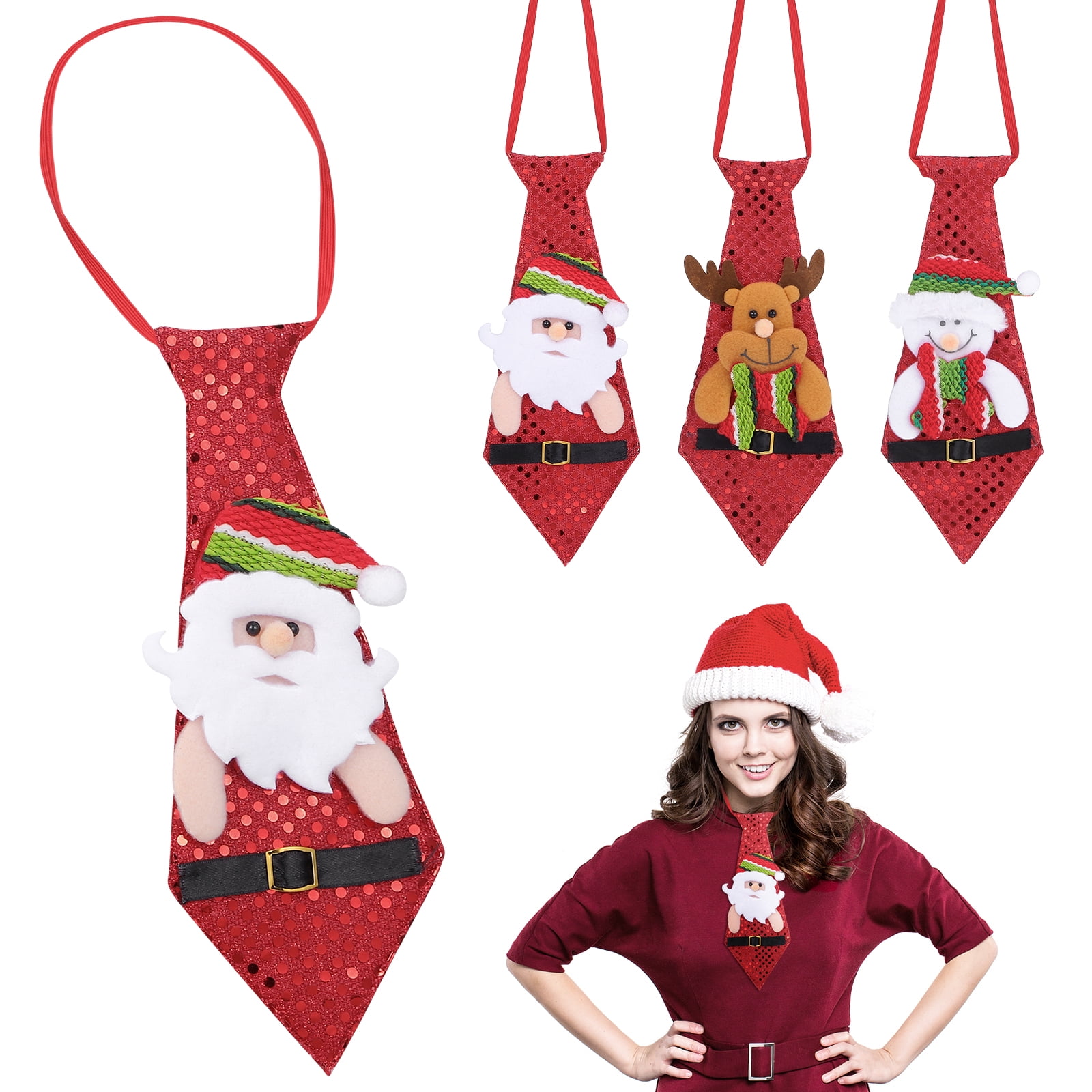 MasteelfCA 3 Pcs Cravate Créative Durable Noël Polyester Cravate Imprimée Fournitures de Noël