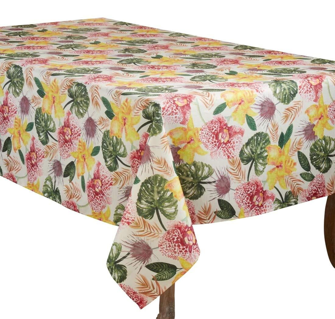 Dining Room Décor Fennco Styles Watercolor Tropical Lanai Floral Print Tablecloth 65 x 104 Inch Banquets Everyday Use and Outdoor Events Multicolored Table Cover for Home 