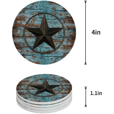 ZHANZZK Rustic Country Western Barn Texas Star on Old Wooden Plank Set of 4 Round Coaster for Drinks, Absorbent Ceramic Stone Coasters Cup Mat with Cork Base for Coffee Table Bar Decor