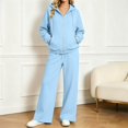 thumbnail image 3 of WULMLEO Women Sweatsuits 2 Piece Set Zip Up Hooded Sweatshirts Jacket and Pants Vacation Athletic Matching Sets Blue 4XL, 3 of 5