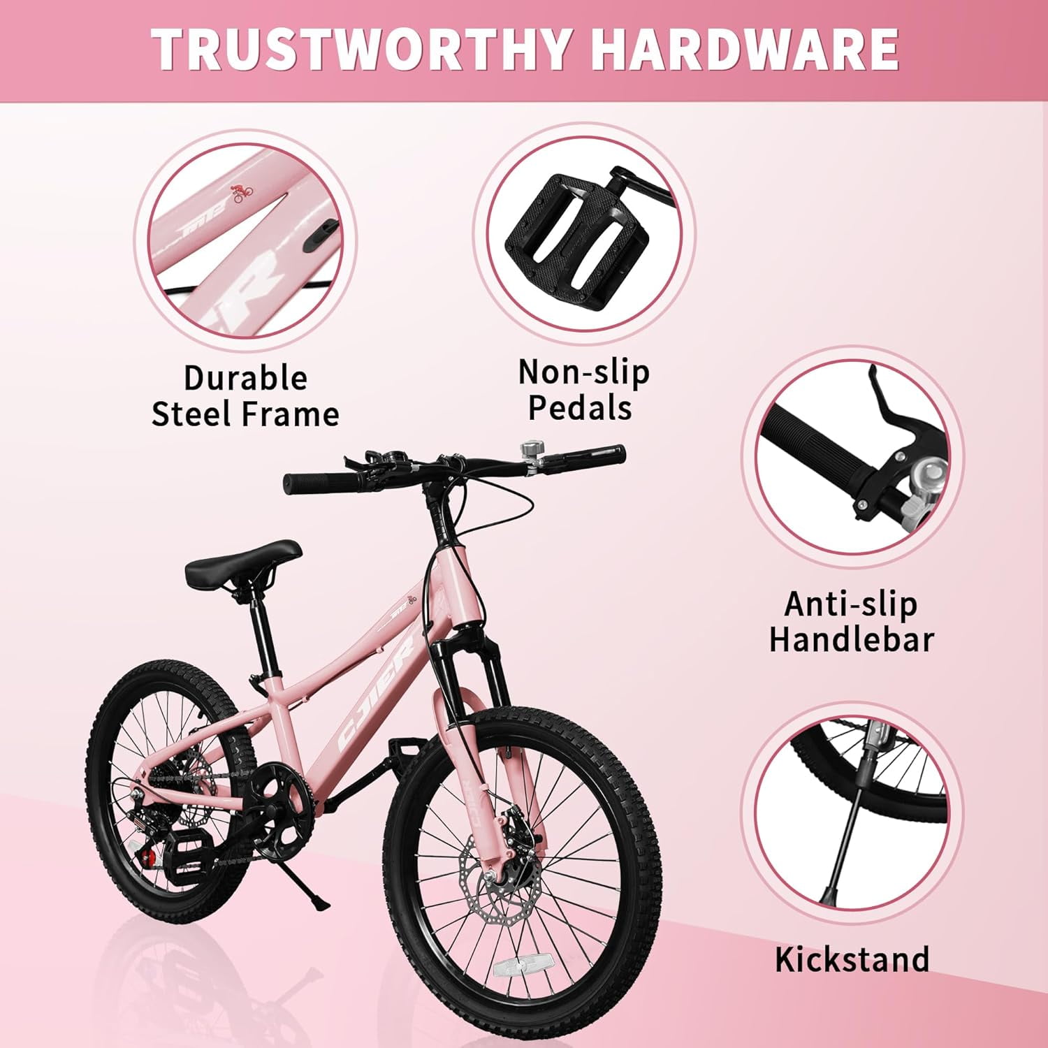 20 Inch Mountain Bike for Kids, Akaber Bicycles for Boys Girls 6-14 Years, 7 Speed Gears, Suspension Fork, Dual Disc Brakes, Anti-Slip Tires