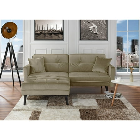Mid-Century Modern Brush Microfiber Futon Sofa Bed, Living Room Sleeper Couch