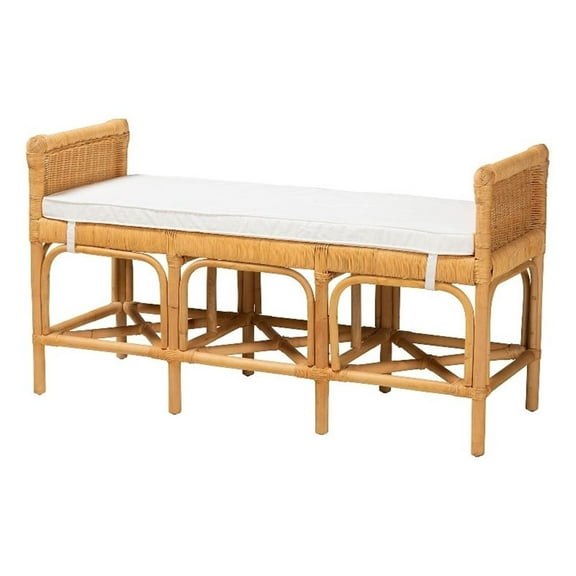 Bowery Hill Contemporary Bohemian Natural Brown Rattan Bench