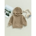 thumbnail image 2 of Canrulo Toddler Baby Boys Girls Hoodies Long Sleeve Pocket Hooded Sweatshirt Pullover Fall Winter Casual Tops Khaki 18-24 Months, 2 of 8