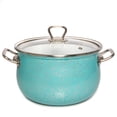 thumbnail image 4 of Enameled Aluminum Soup Pot Azure Belly Deep Casserole Cooking Pot with Glass Lid Enameled Camping Cookware Camping Stockpot for Cooking (6.55-qt. (6.2 L)), 4 of 7