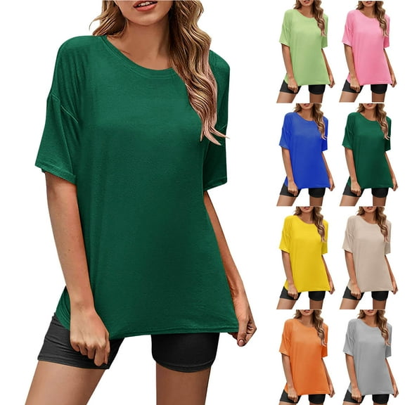 Up to 65% off!Fashion 2 Piece Sets for Women Summer Plus Size Casual Solid Crewneck Short Sleeve Oversized T Shirt Drop Shoulder Tops And Shorts Sets
