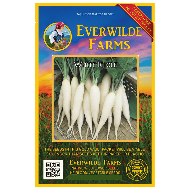 Everwilde Farms 500 White Icicle Radish Seeds Gold Vault Jumbo Bulk