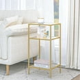 thumbnail image 6 of 3-Tier Side Table, Set of 2 End Tables with Tempered Glass, Nightstands with Storage Shelves, Slim Sofa Table for Living Room, Bedroom (2, Golden), 6 of 8