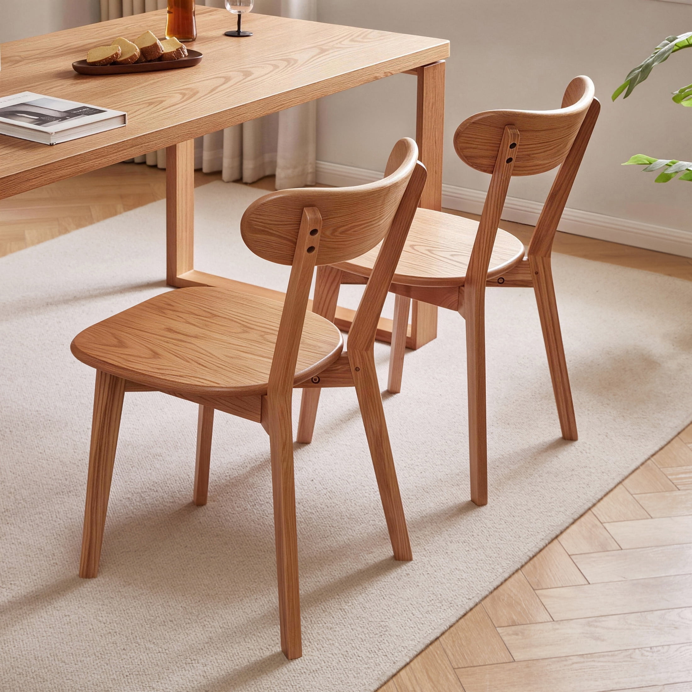 Noble House Set of 2 Solid Oak Dining Chairs, Wooden Side Chairs with Butterfly Backrest, Natural