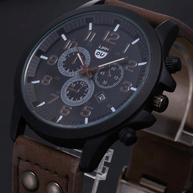 Reloj de cuarzo para hombre, relojes para hombre, reloj de pulsera de cuarzo analógico de cuarzo con fecha de cuero militar para hombre