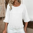 thumbnail image 2 of FRSASU Womens Tops 3/4 Sleeve Shirts Crew Neck Loose Solid Color Casual Blouses White, 2 of 9