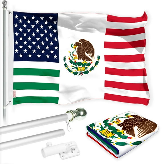 G128 Combo Pack: 6 Ft Tangle Free Spinning Flagpole (Silver) & Mexico USA Friendship Flag 3x5 Ft Printed 150D Polyester, Brass Grommets (Flag Included) Aluminum Flag Pole