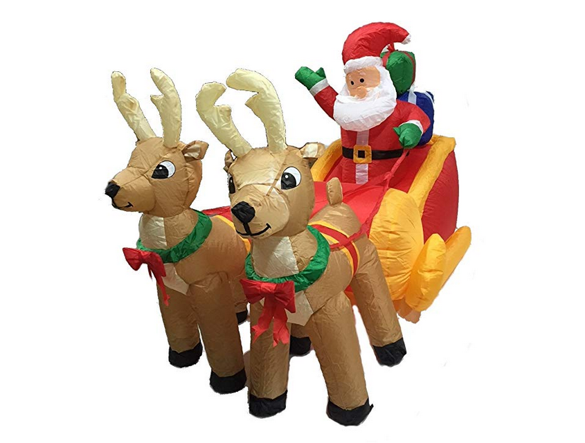 Christmas Inflatable 6 Feet Santa on Sleigh with two Reindeers Yard