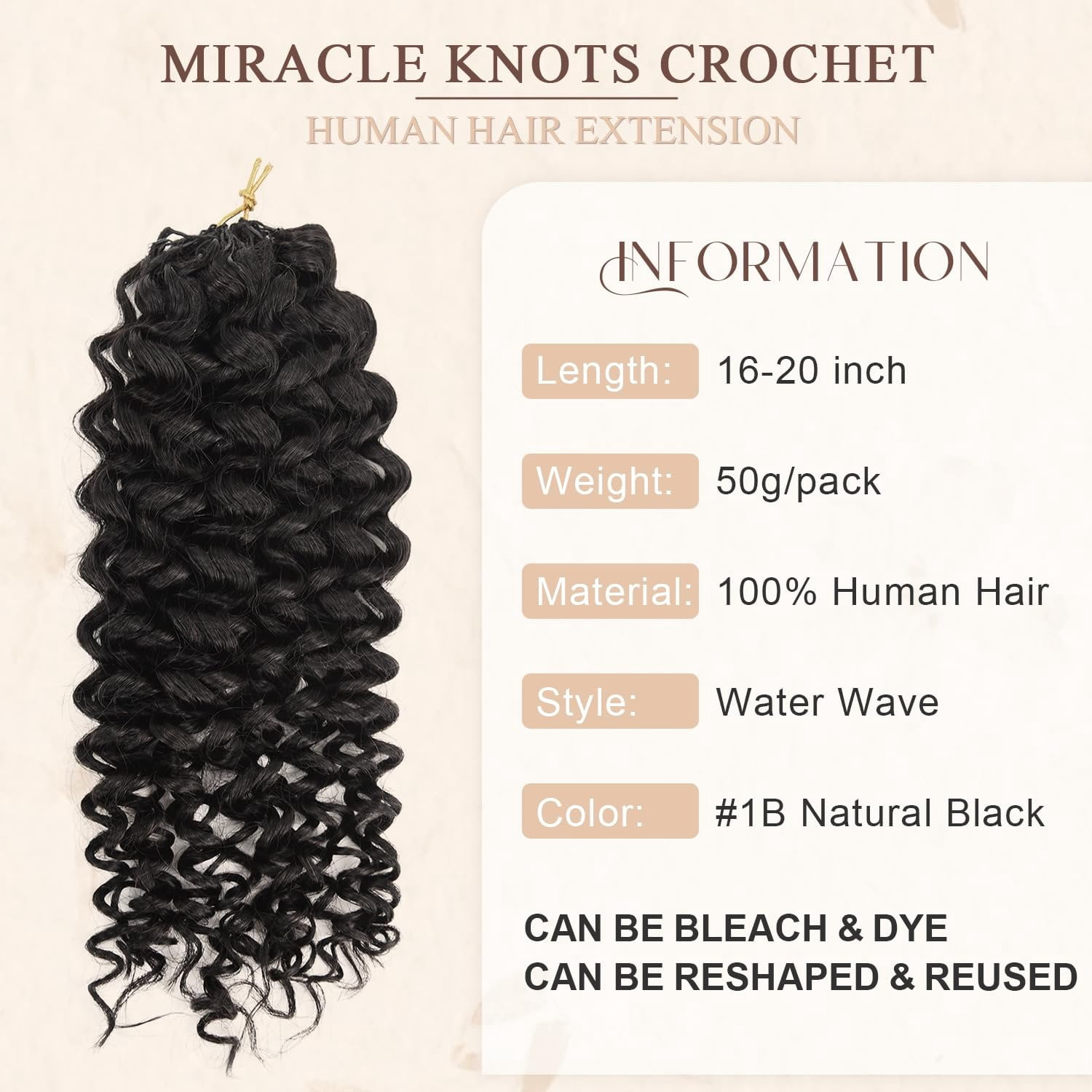 Crochet Human Hair,Water Wave Knotless Pre-Separated Human Crochet Hair Bundle,Miracle Knots Invisible Hair Extension for Black Women (150g- Black, 18" Water Wave)