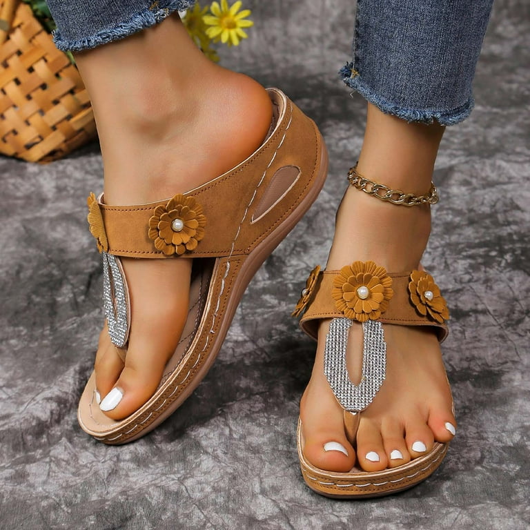 BRGZLK Soft Arch Support Comfortable Sandals for Womens Best Summer Dress Flip Flops with Cushion Memory Foam Outdoor Walking Slippers for Plantar
