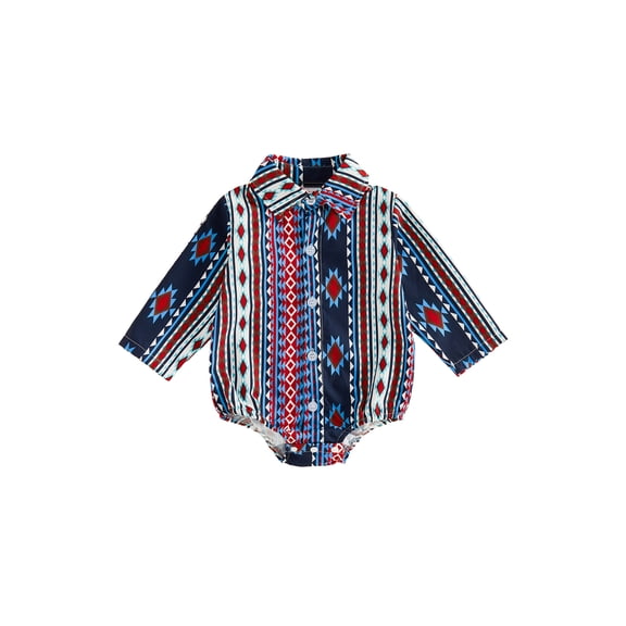 Baby Boy Cowboy Romper Shirt Button Down Lapel Neck Long Sleeve one-piece Western Clothes
