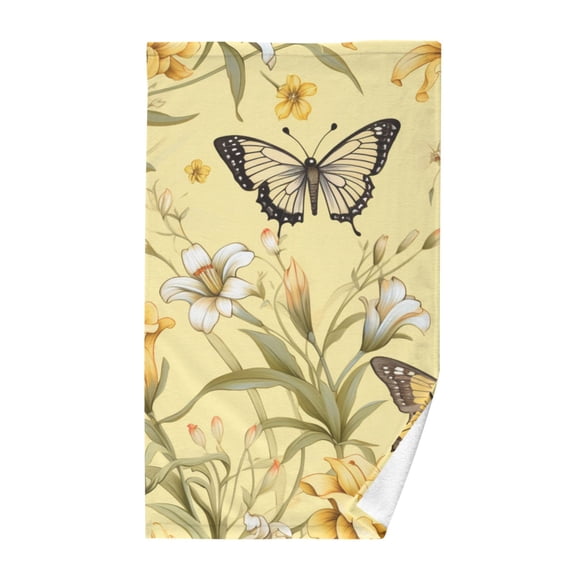 Butterflies in Lily Floral Cotton Face Towels Absorbent Hand Towel Soft Bathroom Towel for Kitchen Hotel Decoration