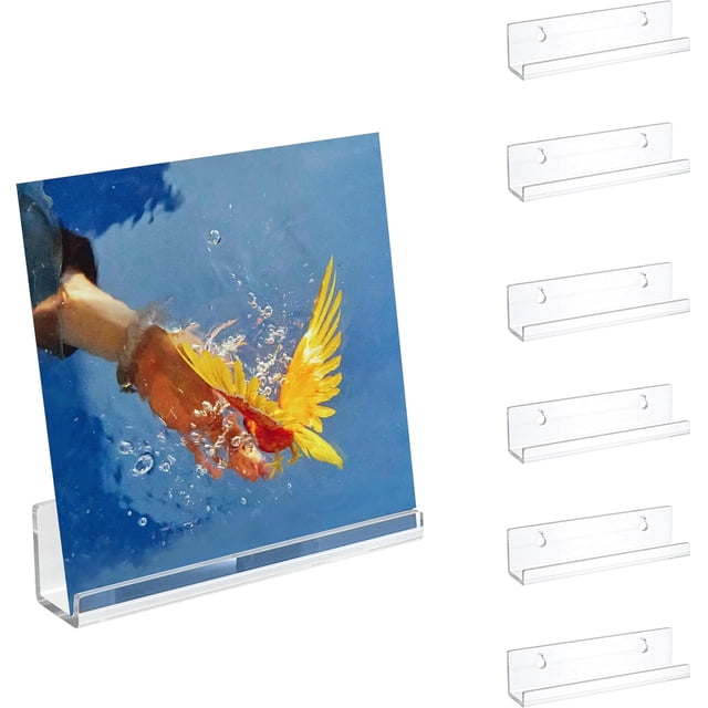 Vinyl Record Display Rack, 7-Inch Wall Mounted Acrylic Record Rack,Clear Bathroom Wall Shelf, Bookshelves, Invisible Display for Office, Bedroom,Wall Mounted Decorative (6 Pieces) (White)