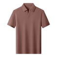 thumbnail image 4 of YLSDY Men's Vertical Ribbed V-Neck Collared Shirt, Textured Knit, Short Sleeve Casual Top Coffee XL, 4 of 5