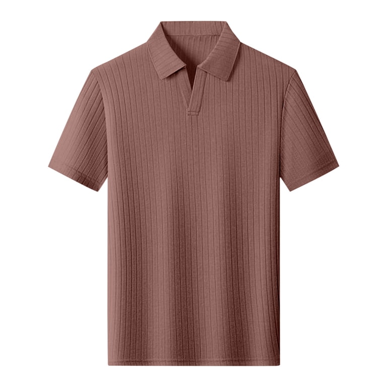 IYTR Men's Short Sleeve Dress Shirts Short Sleeve Ribbed Lapel Shirt Slim Fit Casual Golf Tennis Athletic Solid Color Textured Muscle Fit Top (Coffee,L)