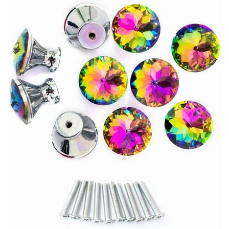 10 Pack Crystal Cabinet Knobs, 30mm Diamond Shape Glass Drawer Pulls with Screws for Dresser Cupboard Wardrobe Kitchen Bathroom DIY